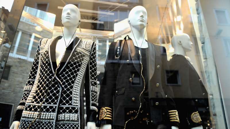 A window display is pictured before the Balmain For H&M Collection Launch on November 5, 2015 in Florence, Italy.