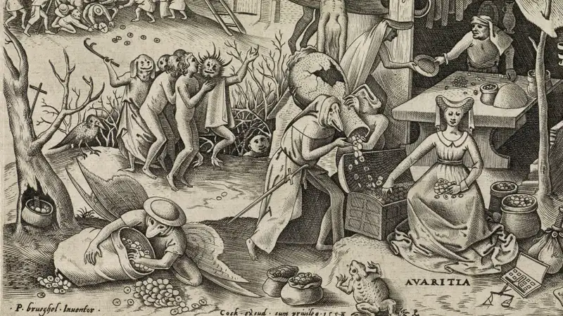 “Avarita (Greed),” Pieter van der Heyden after Pieter Bruegel the Elder, engraving, 1558, Rijksmuseum, Amsterdam