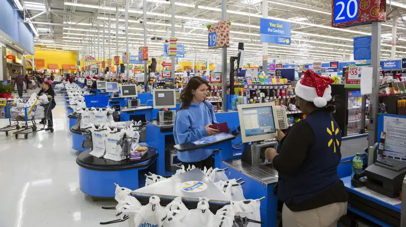 A shopper checks out at a Walmart store in Secaucus, New Jersey, November 11, 2015.