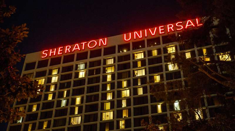 The Sheraton Universal Hotel stands in Universal City, California, on October 26, 2015. Starwood Hotels & Resorts Worldwide Inc. is the owner of the Sheraton and W brands.