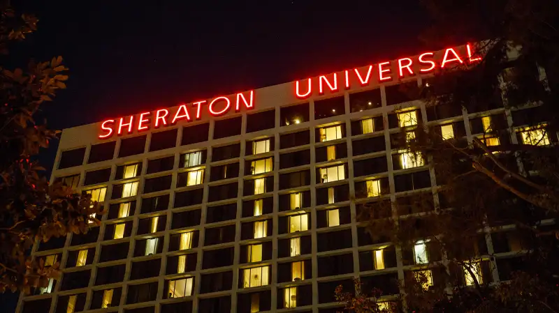 The Sheraton Universal Hotel stands in Universal City, California, on October 26, 2015. Starwood Hotels & Resorts Worldwide Inc. is the owner of the Sheraton and W brands.