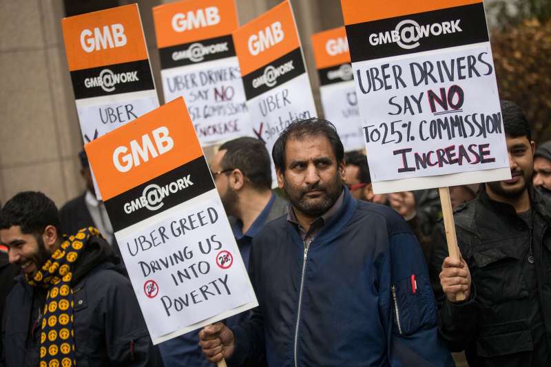 GMB Union Uber Drivers Protest Against An Increase In Commission By Uber Technologies Inc.