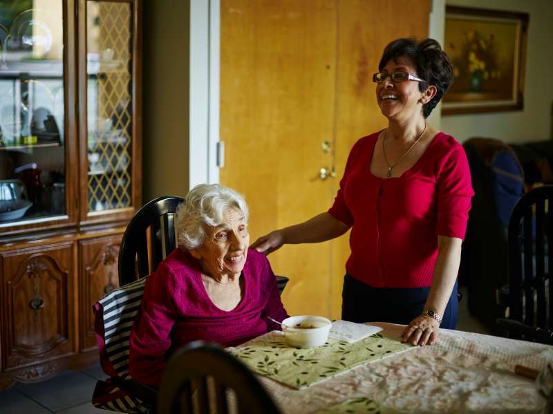 Dee Jimenez-Grohowski (right) cares daily for her mother, Theresa.