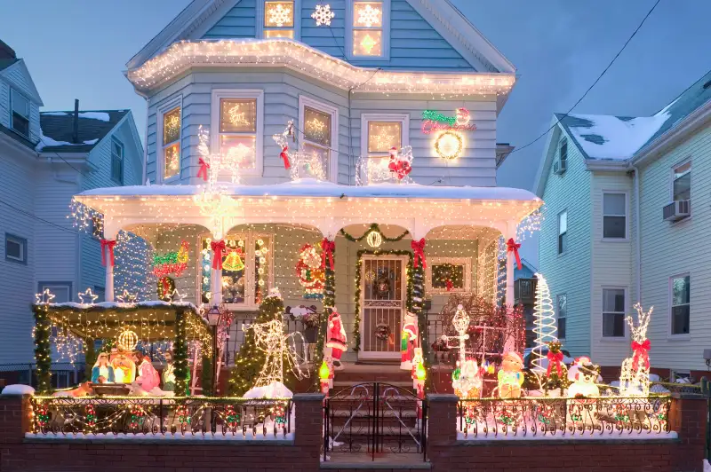 house with lots of christmas lights