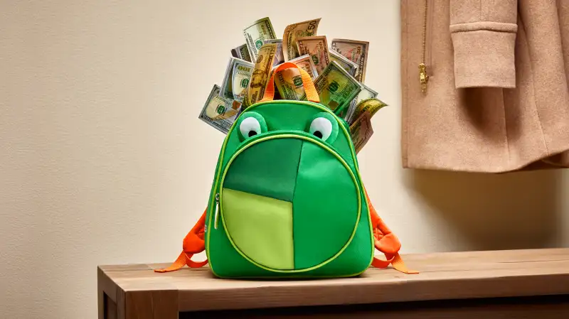 child's backpack full of money