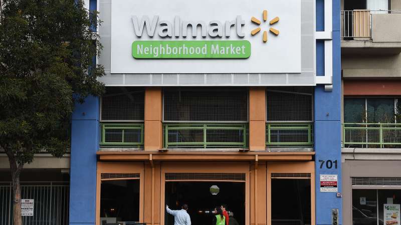 A Walmart store is seen on January 16, 2016 in Chinatown, Los Angeles, one of seven Walmart stores in Southern California and 269 stores across the globe that will close down due to company restructuring.