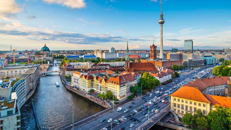 Berlin, Germany skyline over the Spree River