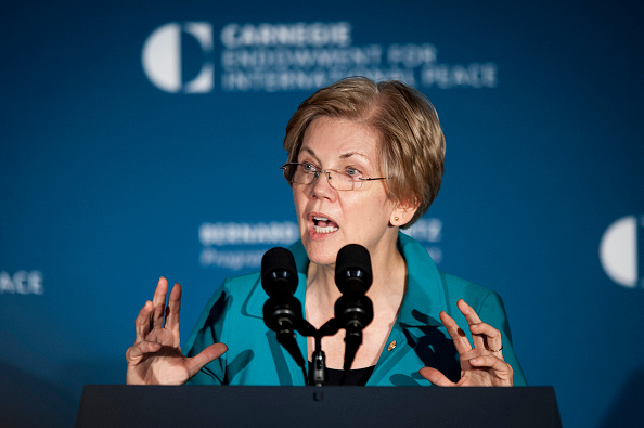 Senator Elizabeth Warren, a Democrat from Massachusetts, speaks at the American Job Creation and Infrastructure Forum in Washington, D.C., U.S., on Thursday, Oct. 8, 2015.