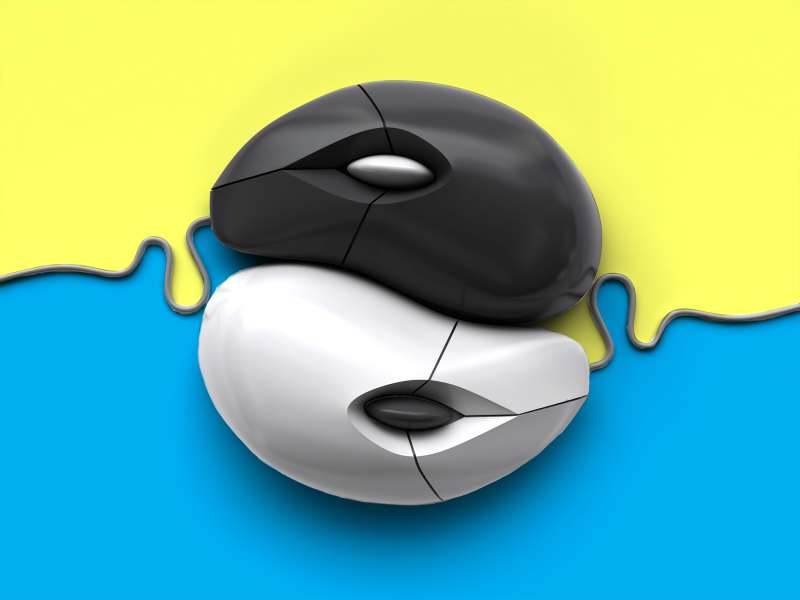 Two computer mouses in a yin-yang symbol