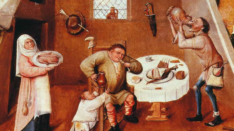 Detail of “Gluttony,” from table-top in “The Seven Deadly Sins,” by Hieronymus Bosch (ca 1450-1516), Museo Del Prado, Madrid.