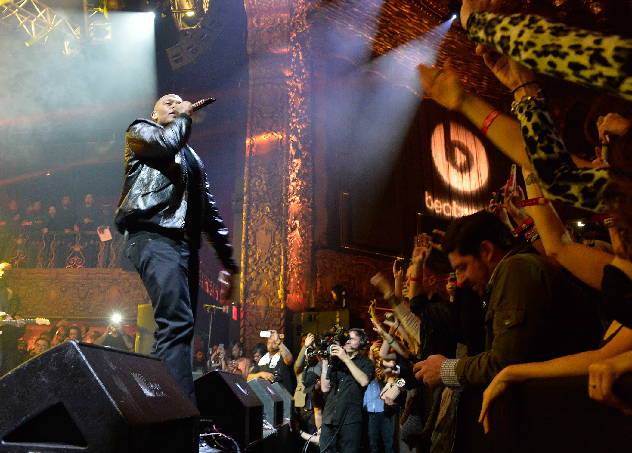 Recording artist Dr. Dre performs at Beats Music Launch Party At Belasco Theatre at Belasco Theatre on January 24, 2014 in Los Angeles, California.