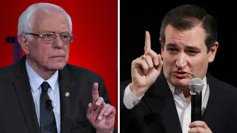 (L-R) Senator Bernie Sanders, an independent from Vermont and 2016 Democratic presidential candidate; Republican presidential candidate Sen. Ted Cruz