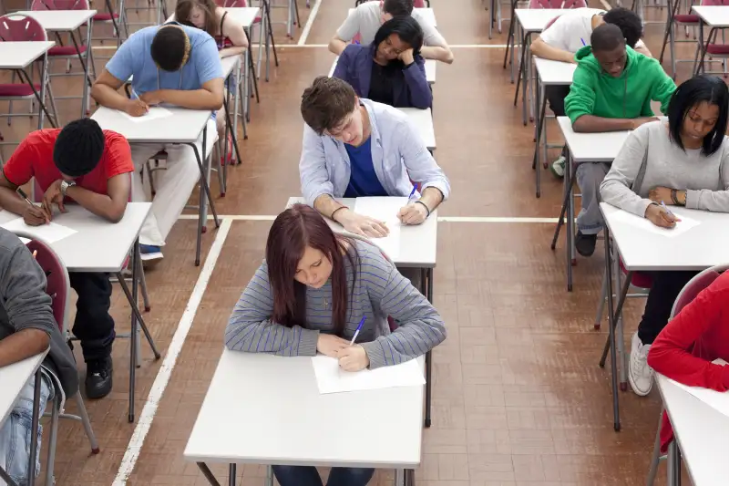 students taking an exam