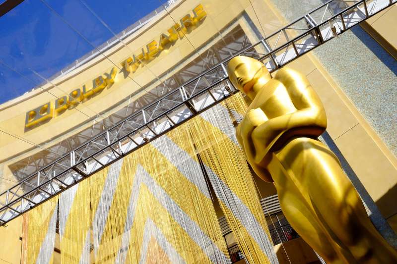 View of the Oscar statue in front of the Dolby Theatre at the 88th Annual Academy Awards red carpet roll out held at Hollywood &amp; Highland, Hollywood, California, on February 24, 2016.