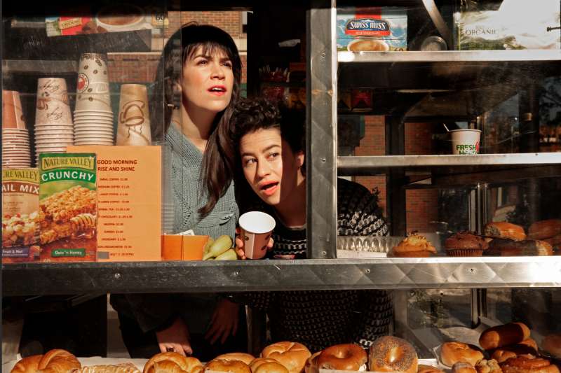 Abbi Jacobson, left, and Ilana Glazer, right, are stars and writers of the new Comedy Central show,  Broad City.  The duo photographed outside Comedy Central offices in Manhattan, NY, on Dec. 16, 2013.  (Photo by Carolyn Cole/Los Angeles Times via Getty Images)