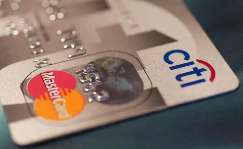 A Citibank logo is pictured on a credit card in New York on