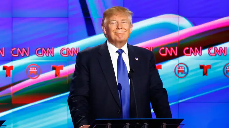 Republican U.S. Presidential candidate Donald Trump participates in the debate sponsored by CNN for the 2016 Republican U.S. presidential candidates in Houston, Texas, February 25, 2016.