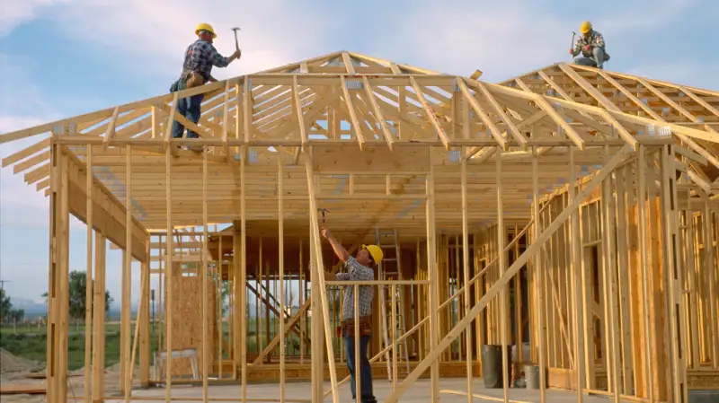 carpenters framing a house