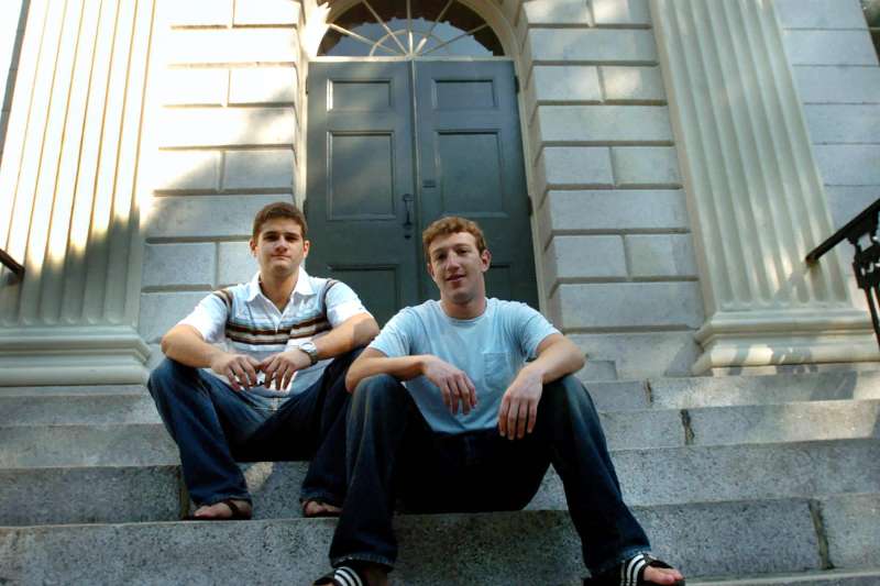 Founder of Facebook.com Mark Zuckerberg, right, and Dustin Moscovitz, co-founder, left; at Harvard in 2004.