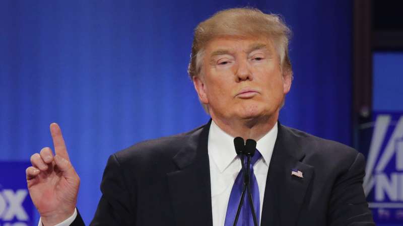 Republican presidential candidate Donald Trump participates in a debate sponsored by Fox News at the Fox Theatre on March 3, 2016 in Detroit, Michigan.