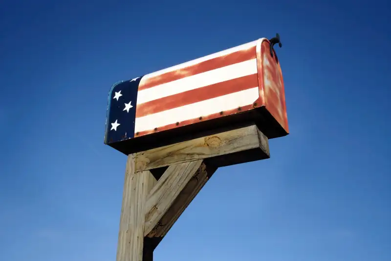 mailbox with flag on it