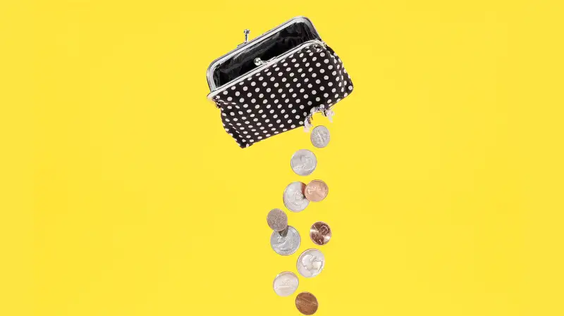 coin purse with hole leaking money