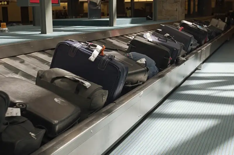 luggage on conveyor belt