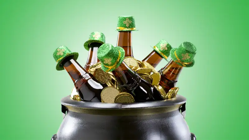 St. Patrick's day hats on beer bottles