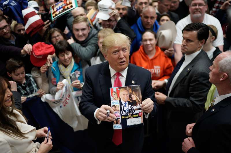 GOP presidential candidate Donald Trump holds a campaign rally at the Gerald W. Kirn Middle School on January 31, 2016 in Council Bluffs, Iowa.