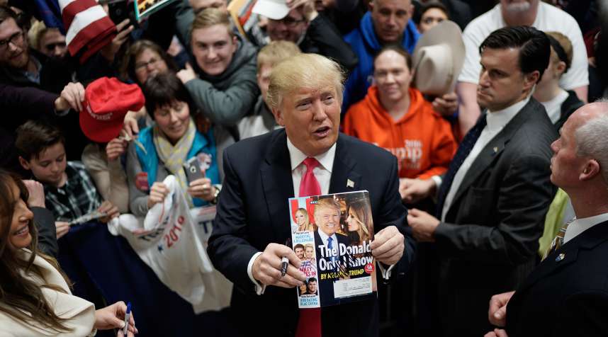 GOP presidential candidate Donald Trump holds a campaign rally at the Gerald W. Kirn Middle School on January 31, 2016 in Council Bluffs, Iowa.