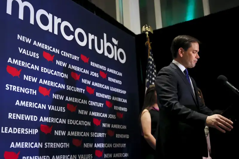 Republican U.S. presidential candidate Marco Rubio announces the suspension of his presidential campaign during a rally in Miami, Florida March 15, 2016.