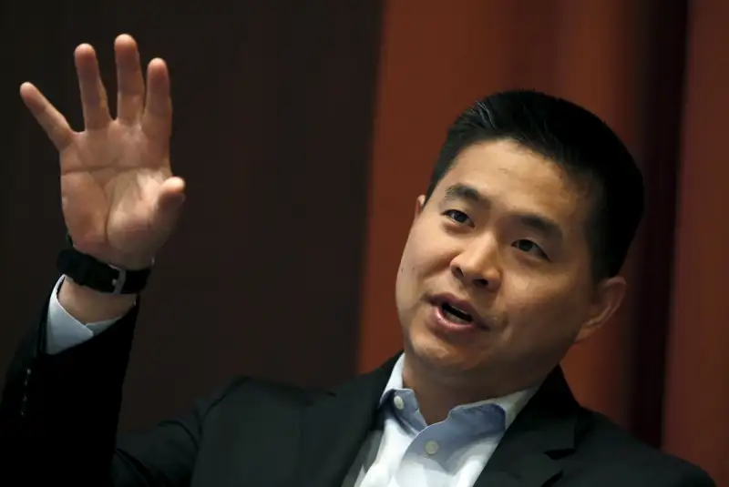 Brad Katsuyama, President and CEO of IEX Group, Inc. speaks at the Sandler O'Neill + Partners, L.P. Global Exchange and Brokerage Conference in New York, June 4, 2015.