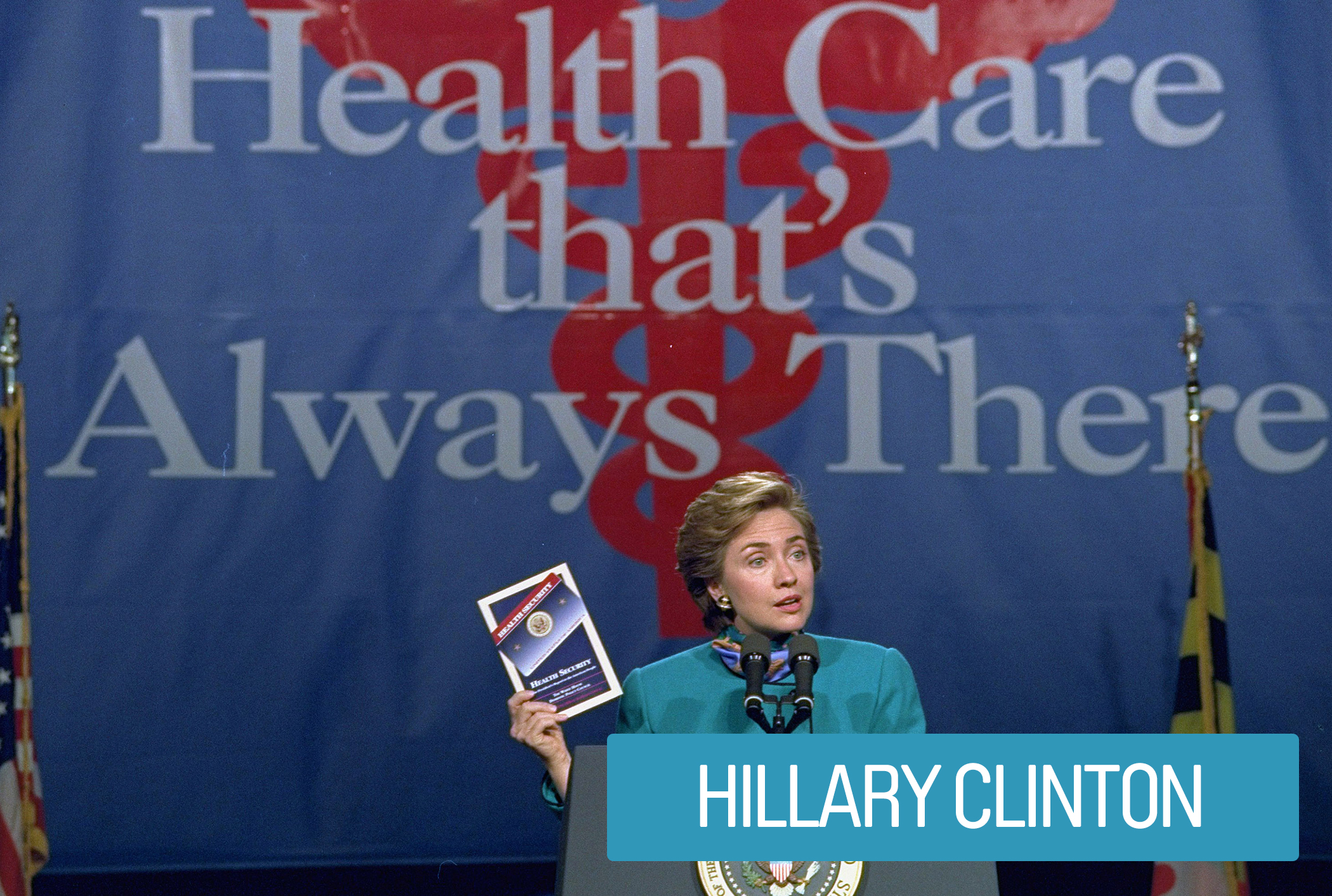 As head of the Task Force on Health Care Reform, Hillary Clinton brought together members of the health care industry with lawmakers, government officials and consumer rights advocates to strategize a solution to the growing numbers of uninsured. The plan did not pass congress, but it paved the way for Obamacare.
