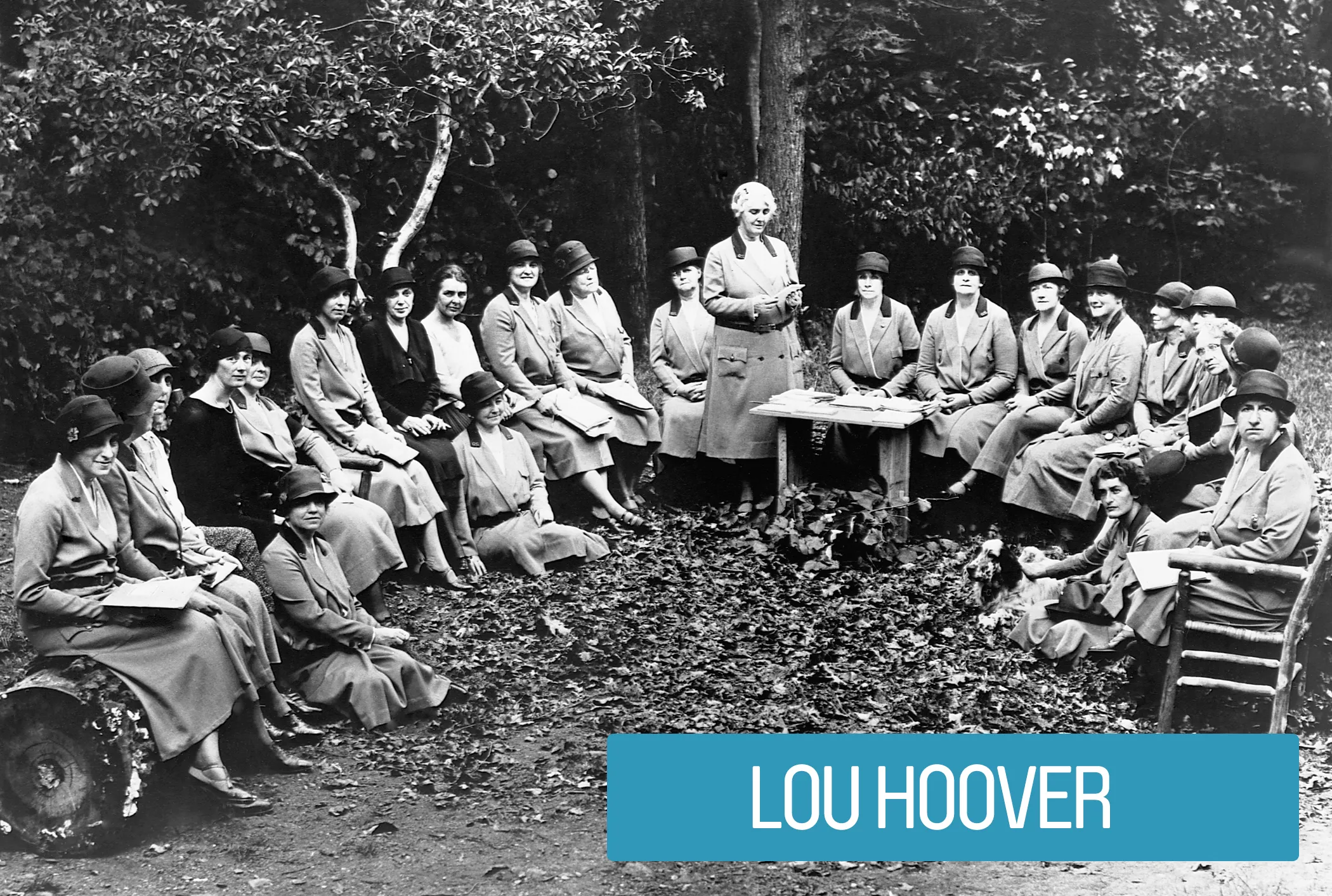 Lou Hoover was the first Honorary President of the Girl Scouts of America while she was First Lady. Moved by the organization's efforts to encourage exposure to nature, independence, self-reliance and its ability to mobilize young women in a time of crisis, she raised money for its expansion and trained its leaders (shown).