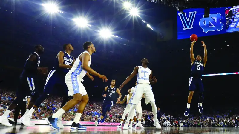 Phil Booth #5 of the Villanova Wildcats shoots the ball against the North Carolina Tar Heels during the 2016 NCAA Men's Final Four National Championship game at NRG Stadium on April 4, 2016 in Houston, Texas.