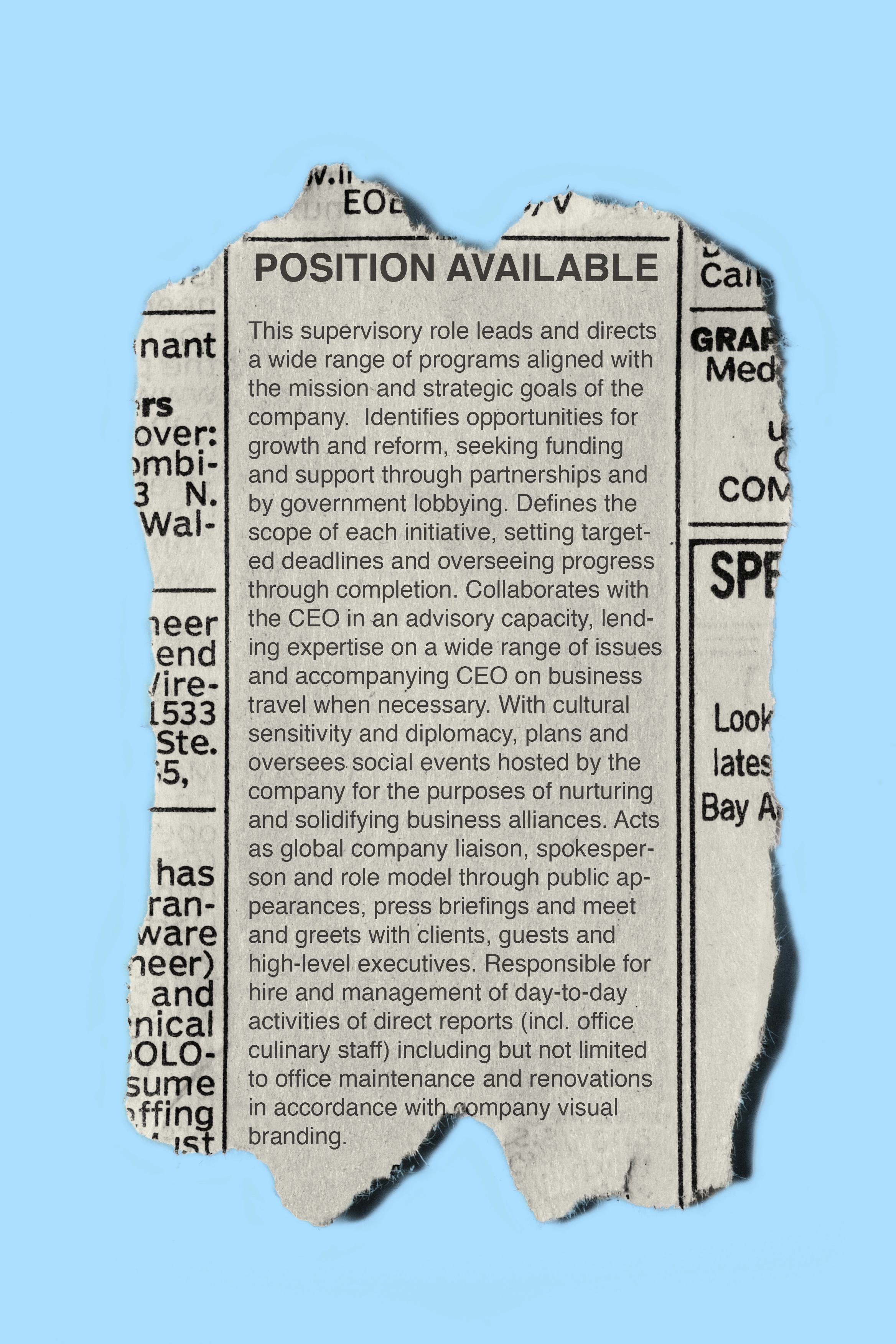 newspaper classified ad for first lady position