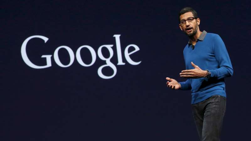 Sundar Pichai, Senior Vice President for Products, delivers his keynote address during the Google I/O developers conference in San Francisco, California May 28, 2015.