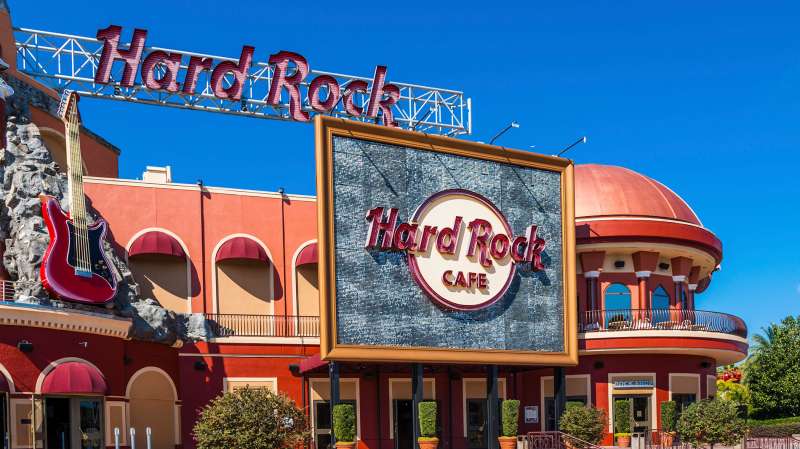 Entrance to the Hard Rock Cafe at Universal's City Walk in Universal Studios, Orlando, Florida