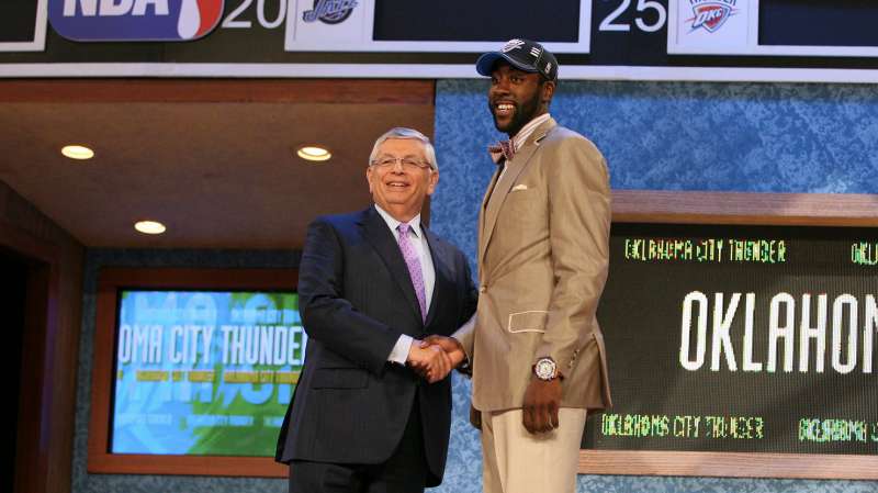 James Harden shakes hands with NBA Commissioner David Stern after being selected third by the Oklahoma Thunder during the 2009 NBA Draft on June 25, 2009 at the WaMu Theatre at Madison Square Garden in New York City.