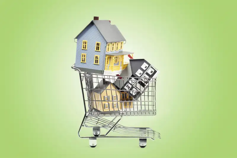 shopping cart with houses in it