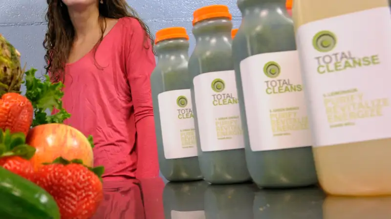 Rebecca Malen of Total Cleanse photographed in her Toronto factory. The company makes fruit and vege