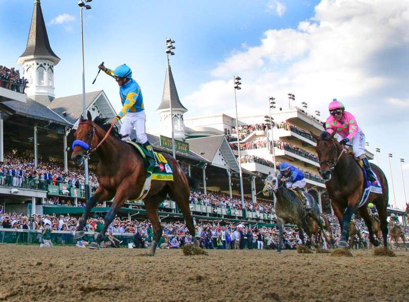 American Pharoah, with Victor Espinoza up, wins the 141st running of the Kentucky Derby at Churchill Downs in Louisville, Ky., on Saturday, May 2, 2015.