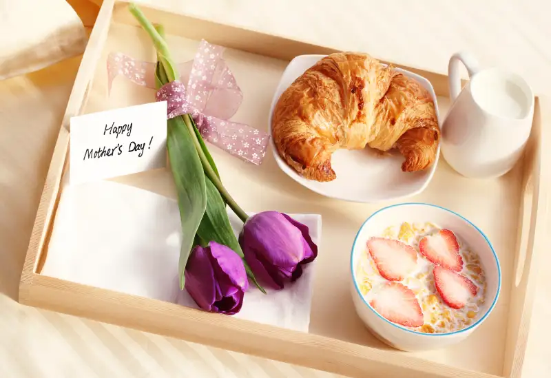 tray of food for breakfast in bed