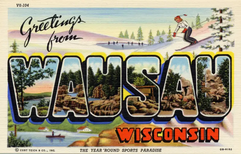 Greetings from Wausau Wisconsin postcard