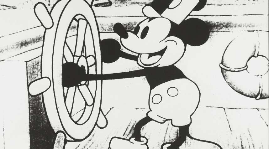 Mickey Mouse in Steamboat Willie, the first cartoon short movie made with sound in 1928. 1928.
