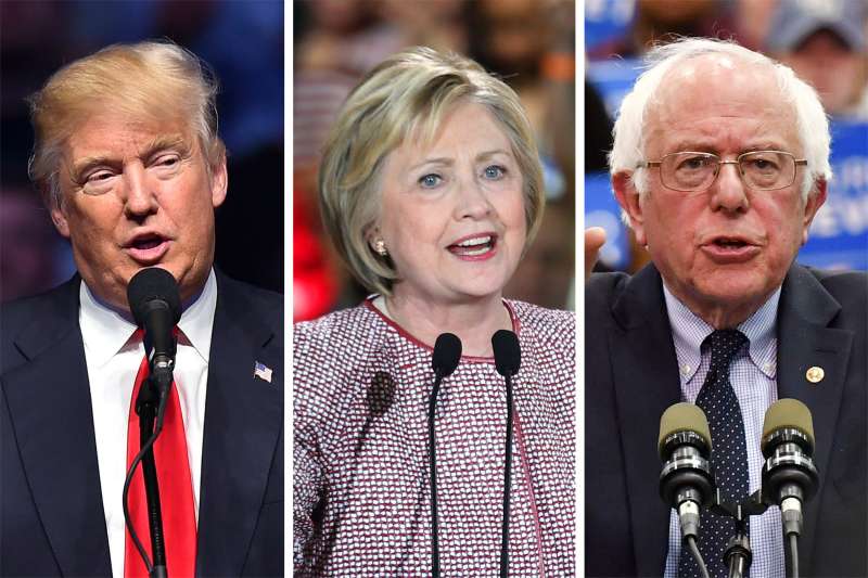 Presidential candidates Donald Trump, Hillary Clinton and Bernie Sanders
