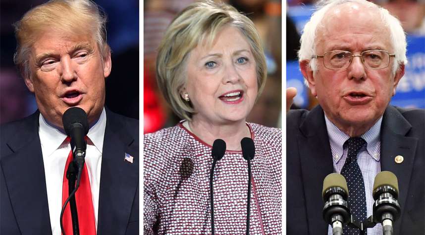 Presidential candidates Donald Trump, Hillary Clinton and Bernie Sanders