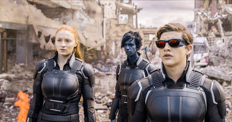 Sophie Turner as Jean Gray, Kodi Smit-McPhee as Nightcrawler and Tye Sheridan as Cyclops in X-Men: Apocalypse (2016)