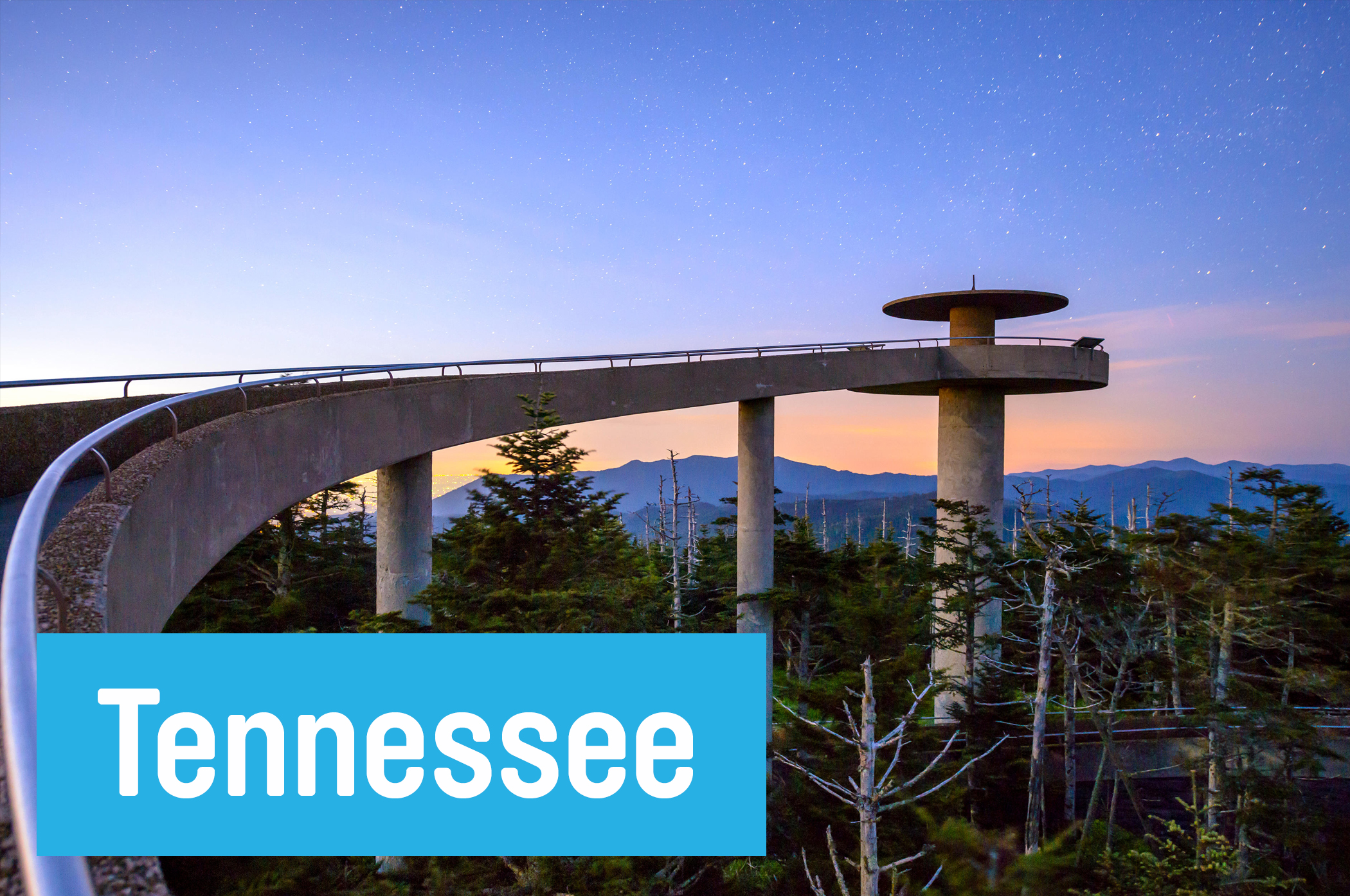 Get a commanding view of Great Smokey Mountains National Park—and, on a clear day, 100 miles into the distance—from the perch at <a href="http://www.nps.gov/grsm/planyourvisit/clingmansdome.htm" target="_blank">Clingmans Dome</a>, some 6,643-feet in elevation.