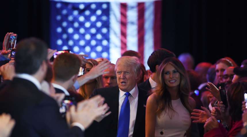 US Republican presidential candidate Donald Trump greets his supporters.